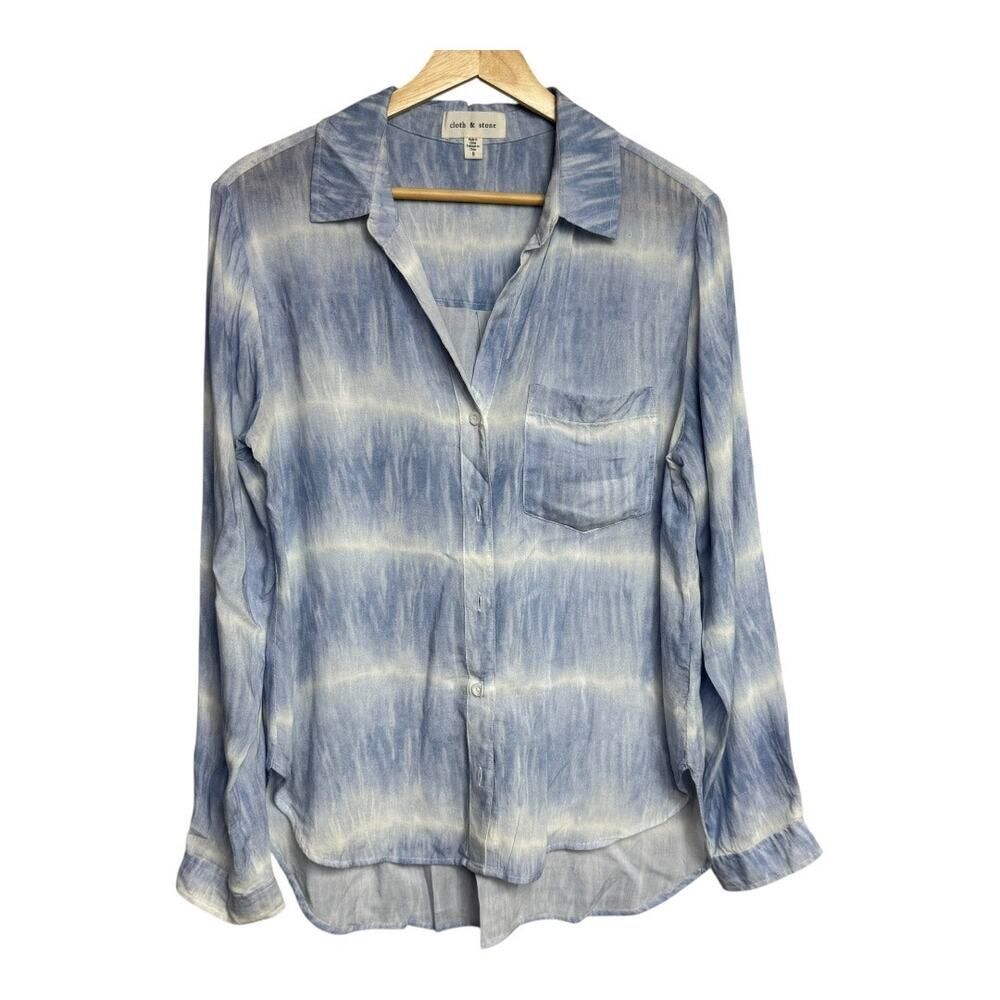 CLOTH & STONE WOMEN'S TIE DYE BUTTON FRONT BLOUSE TOP small BLUE